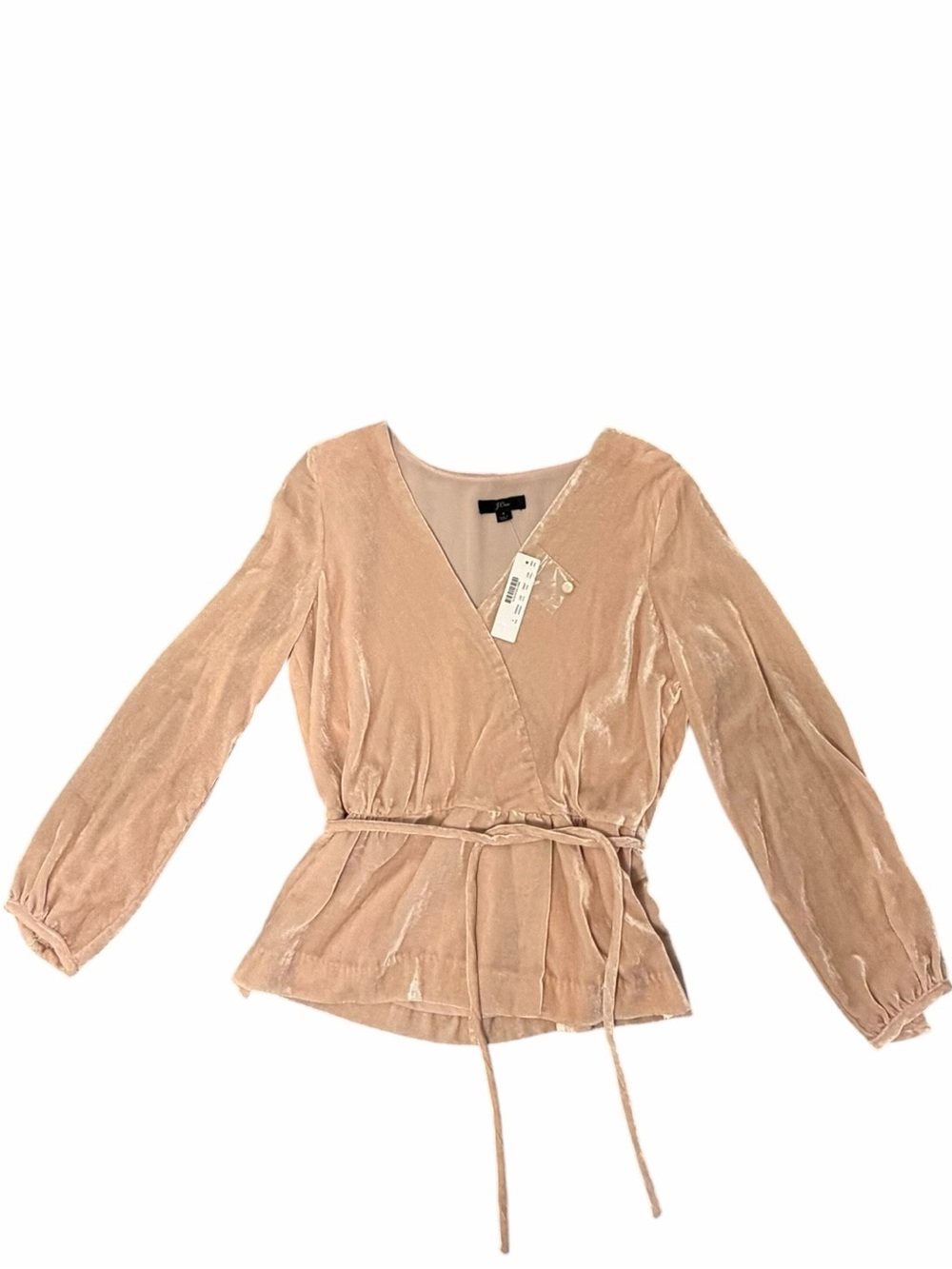 NWT J.Crew Drapey Velvet Faux-Wrap Peplum Top Blush Pink Size 4